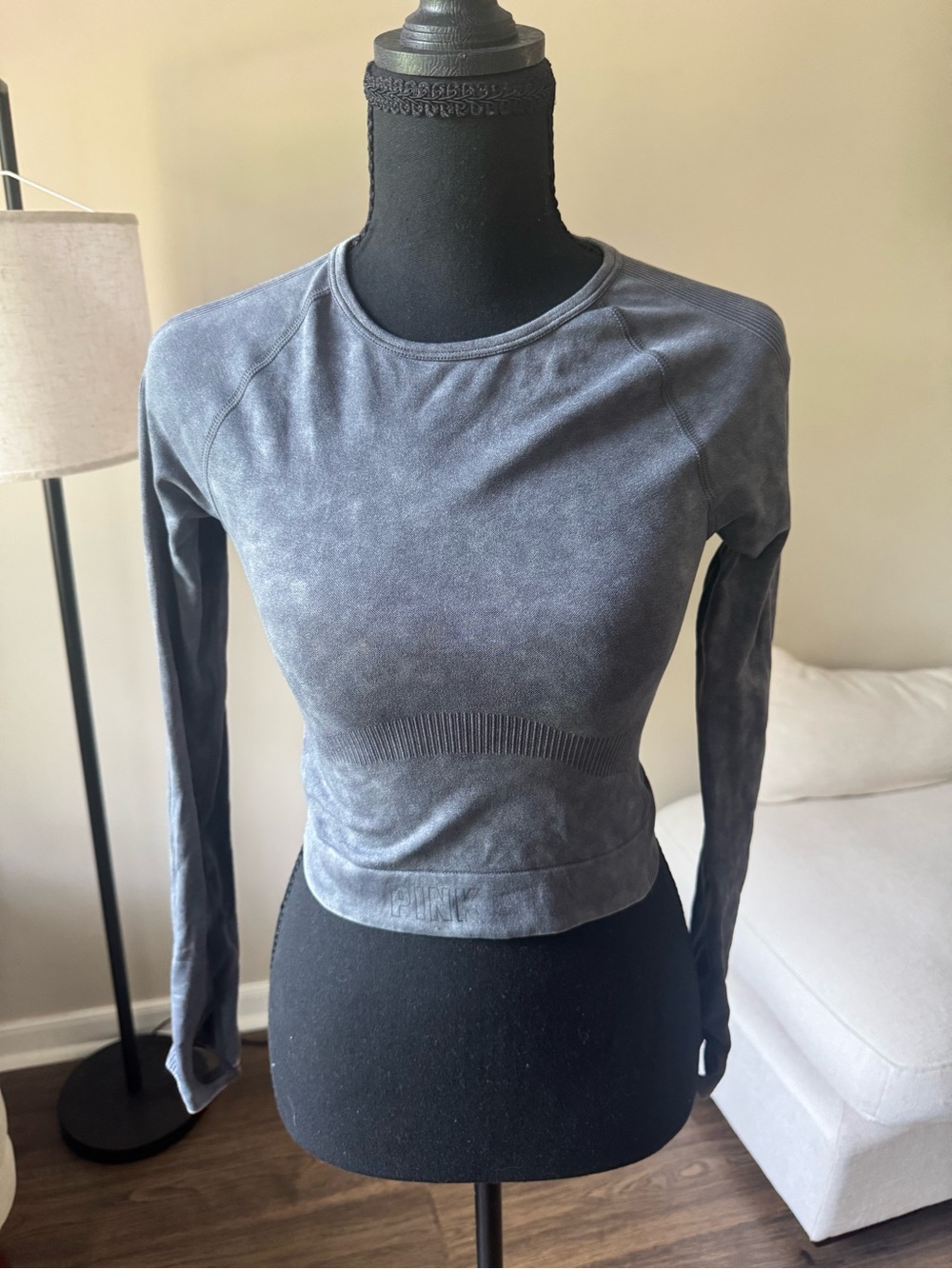 PINK Victoria's Secret Seamless Long-Sleeve Crop Top - Slate Gray